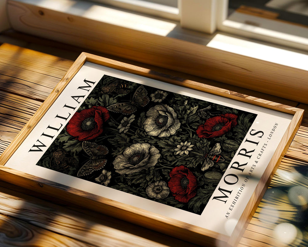 William Morris Print Poppy, Bees and Butterflies, Dark Botanical  Matte Art wall art print, modern home decor, unframed artwork by Nomad & Nest