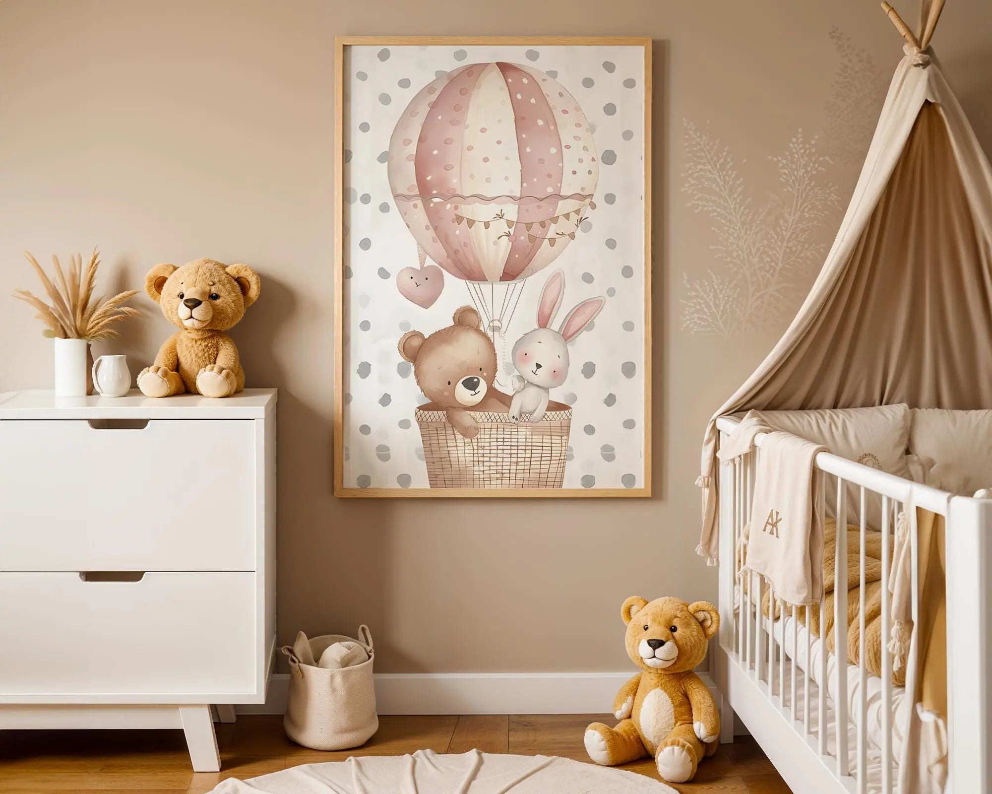 Playroom Ideas | Hot Air Balloon Nursery Art | Woodland Animal Baby Print wall art print, modern home decor, unframed artwork by Nomad & Nest