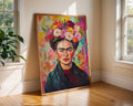 Frida Kahlo Portrait Print | Colourful Floral Crown, Impasto Texture wall art print, modern home decor, unframed artwork by Nomad & Nest