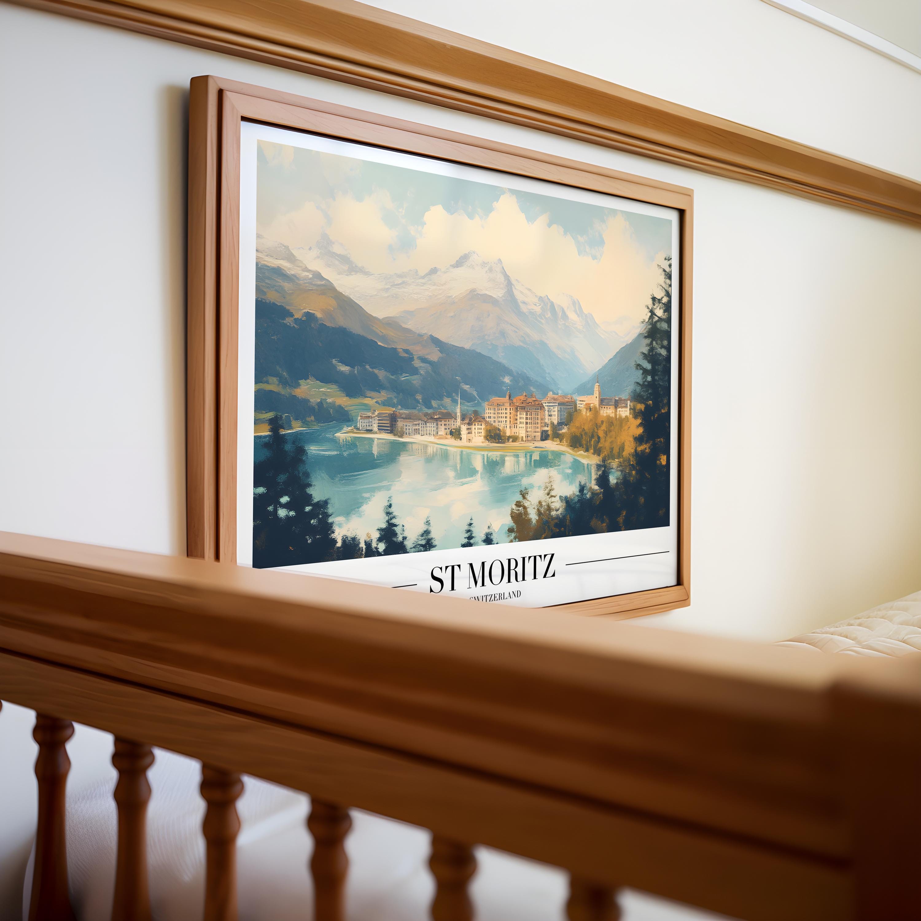 St Moritz Switzerland Poster Print | Winter Alps Travel Art wall art print, modern home decor, unframed artwork by Nomad & Nest