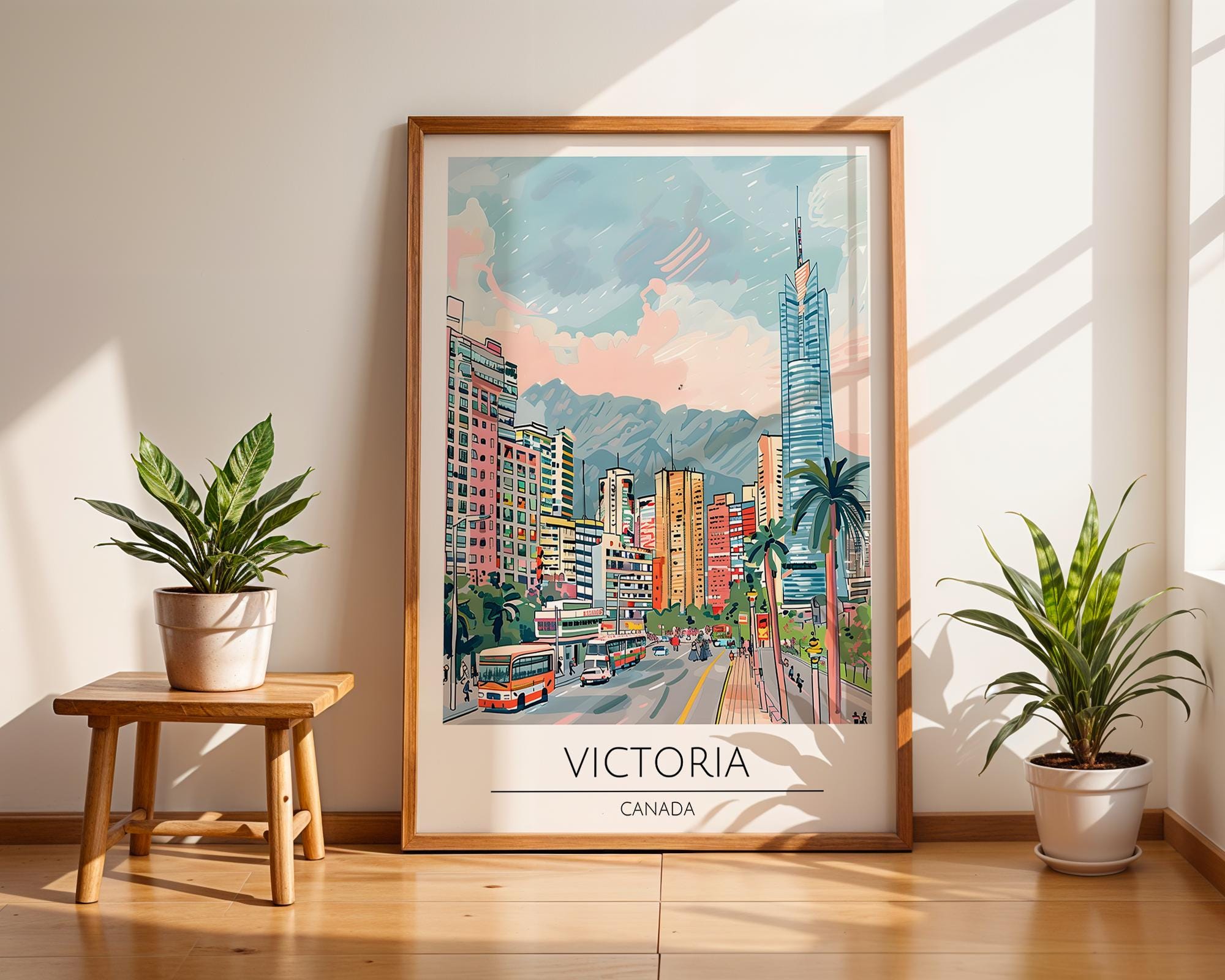 Victoria BC Skyline Art Print | Colorful Canadian City Poster wall art print, modern home decor, unframed artwork by Nomad & Nest