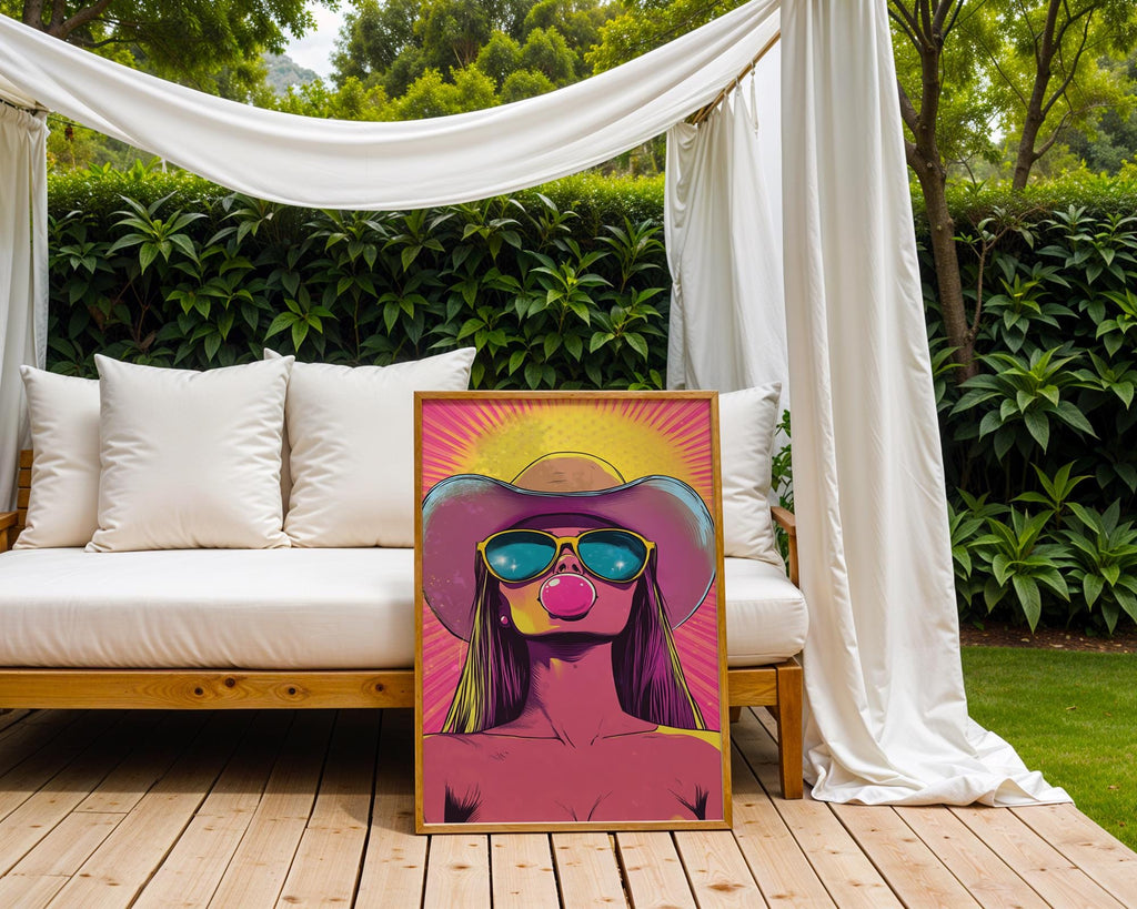 Pop Art Cowgirl Print | Hot Pink Bubble Gum Poster wall art print, modern home decor, unframed artwork by Nomad & Nest
