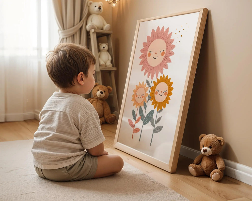 Playroom Ideas | Sunflower Friends Nursery Art | Boho Floral Wall Print wall art print, modern home decor, unframed artwork by Nomad & Nest