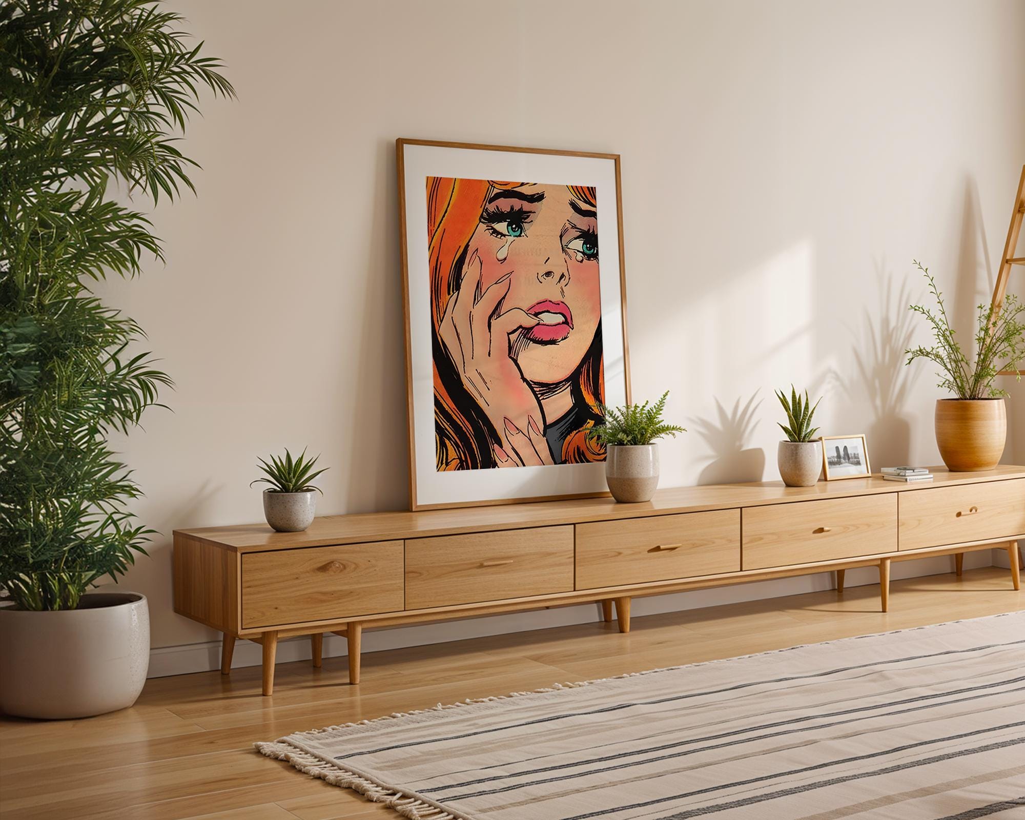 Modern Pop Art | Crying Woman  Print | Retro Comic Style Illustration wall art print, modern home decor, unframed artwork by Nomad & Nest