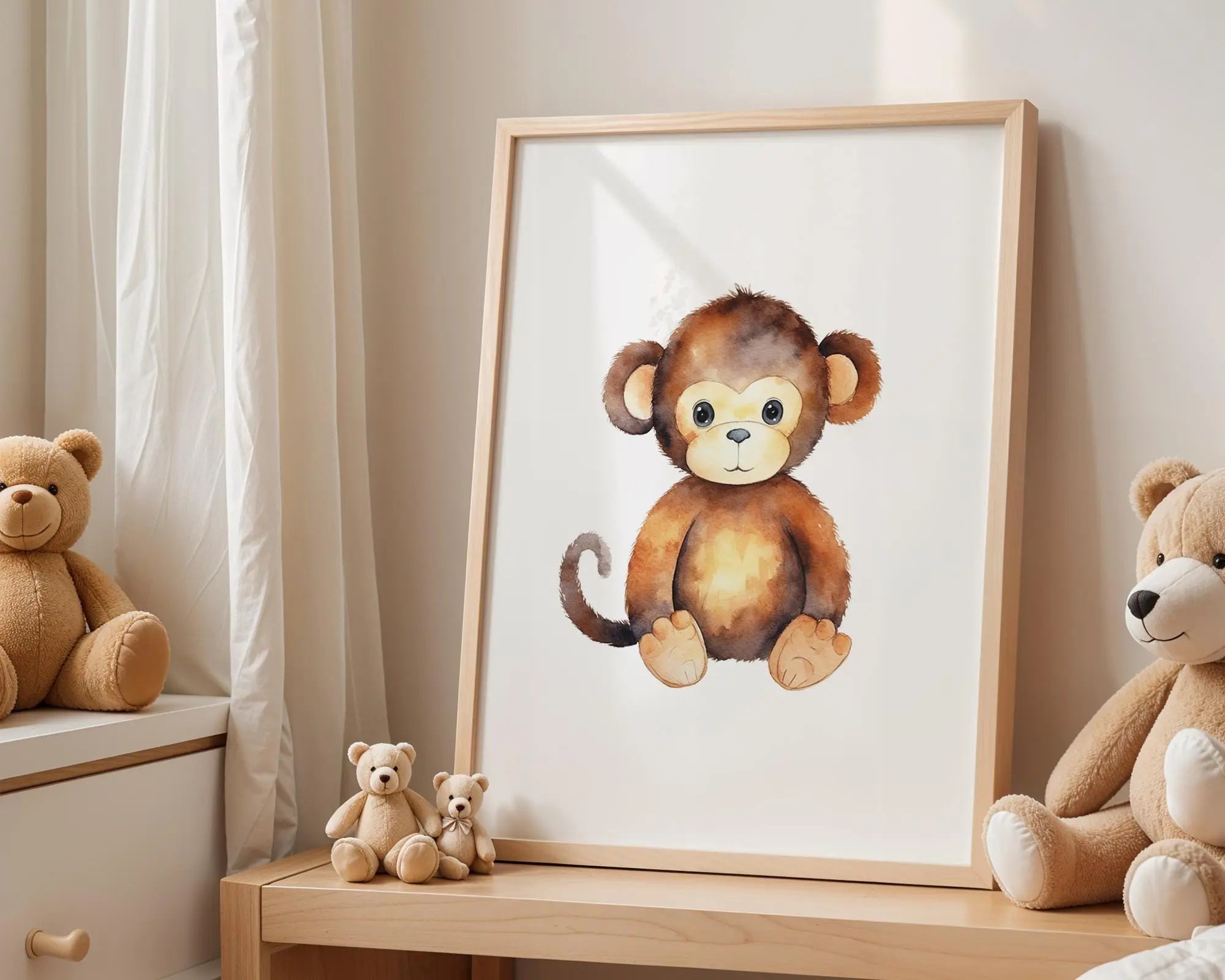 Playroom Ideas | Baby Monkey Nursery Wall Art | Jungle Animal Baby Print wall art print, modern home decor, unframed artwork by Nomad & Nest
