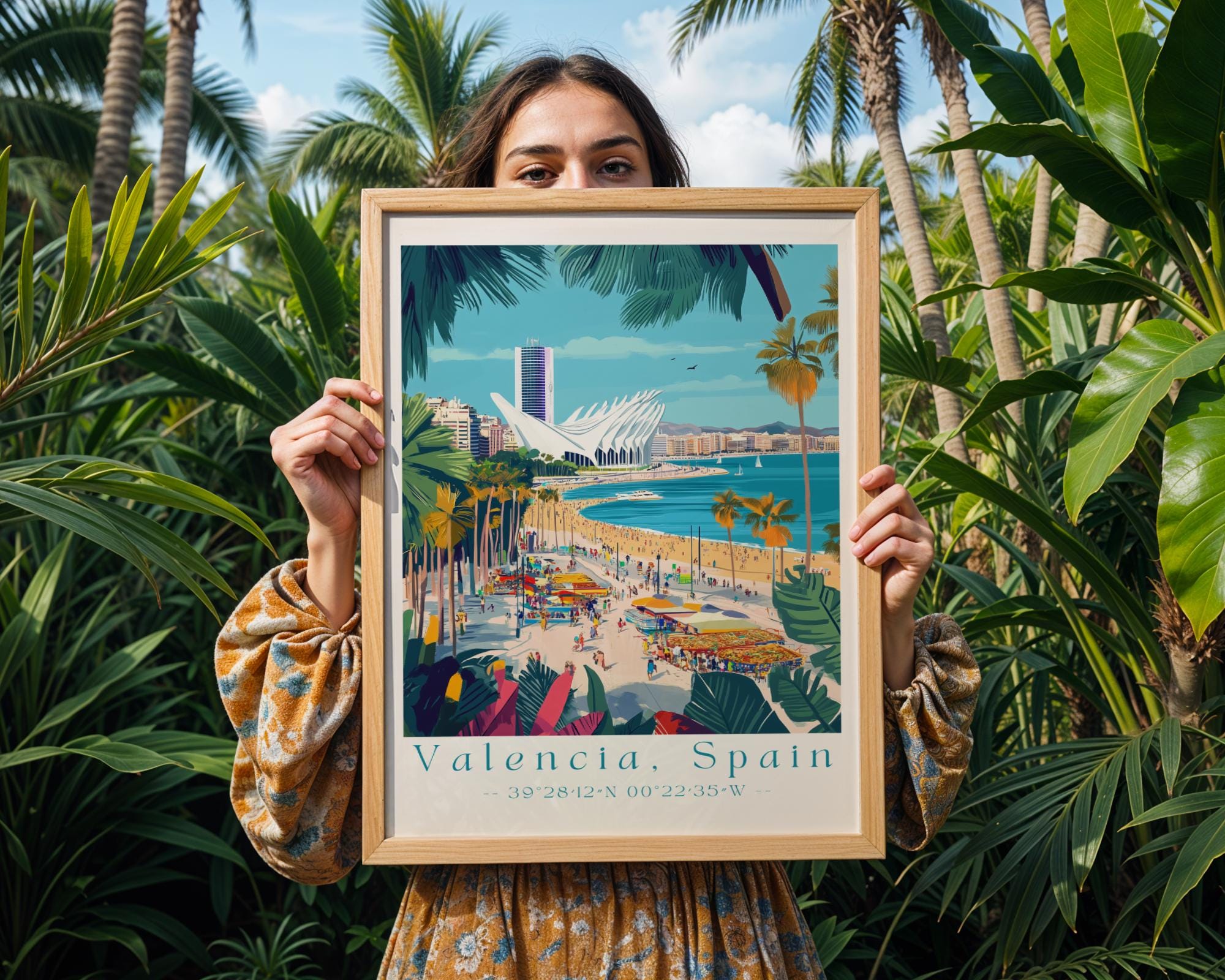 Valencia Spain Travel Poster | Vibrant Coastal City Art Print wall art print, modern home decor, unframed artwork by Nomad & Nest