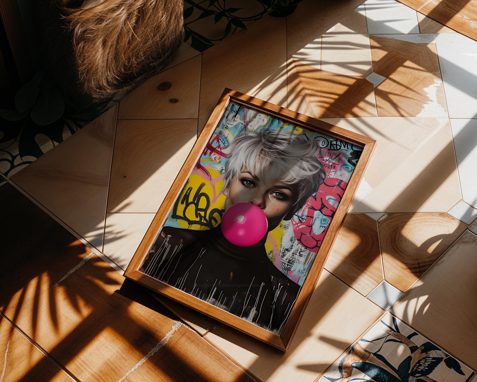 Modern Pop Art | Graffiti  Portrait Print | Blonde Woman, Bubblegum wall art print, modern home decor, unframed artwork by Nomad & Nest