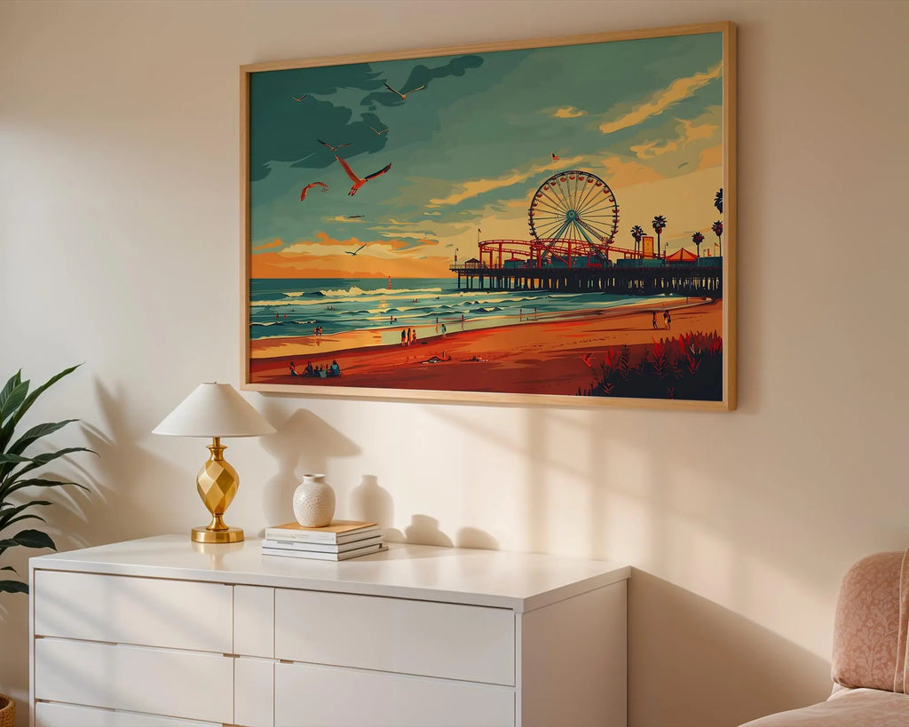 Modern Pop Art | Santa Monica Pier Print, Retro California Travel Poster, Coastal wall art print, modern home decor, unframed artwork by Nomad & Nest