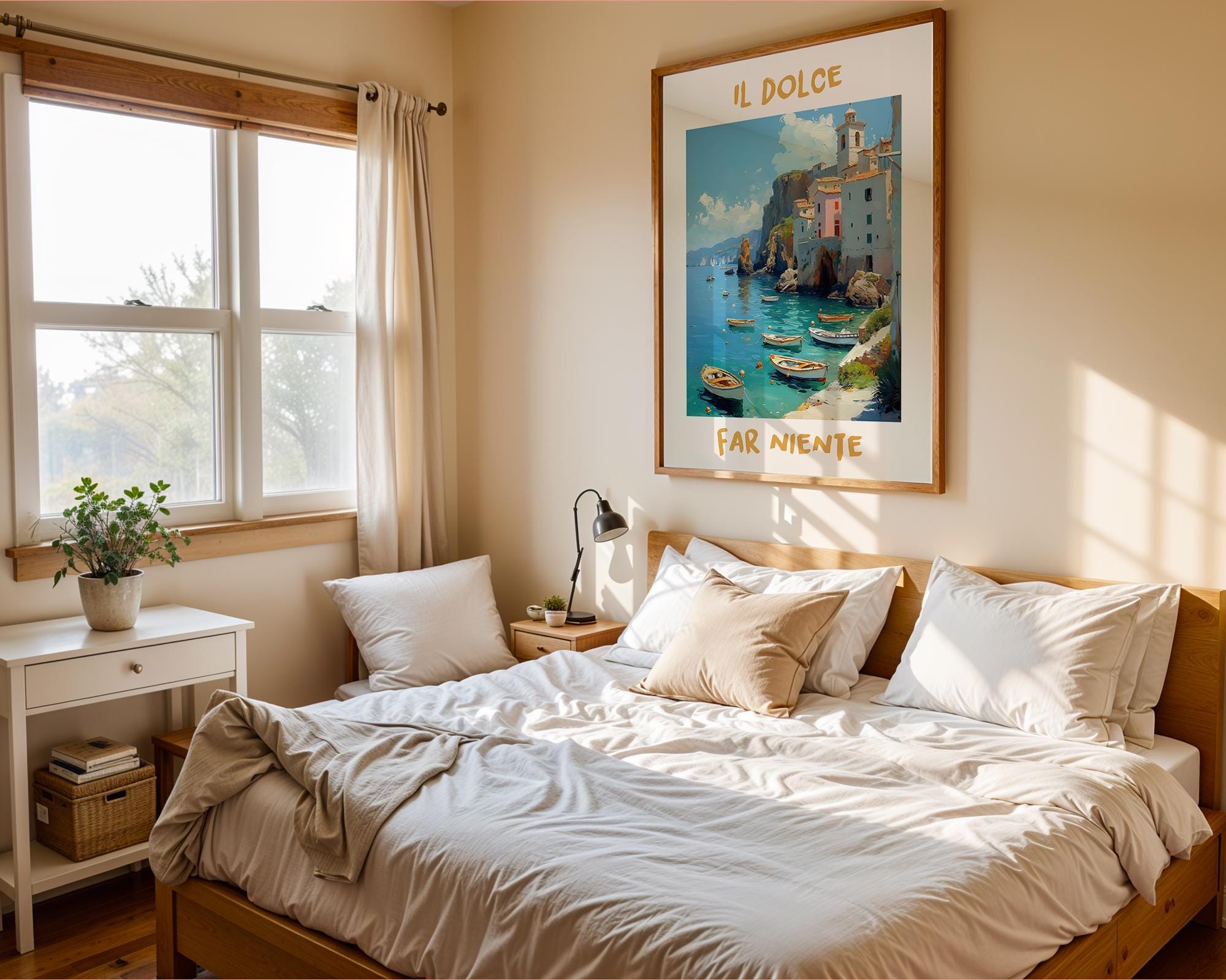 Colourful Prints | Il Dolce Far Niente Print | Italian Coastal Art, Boat Painting wall art print, modern home decor, unframed artwork by Nomad & Nest