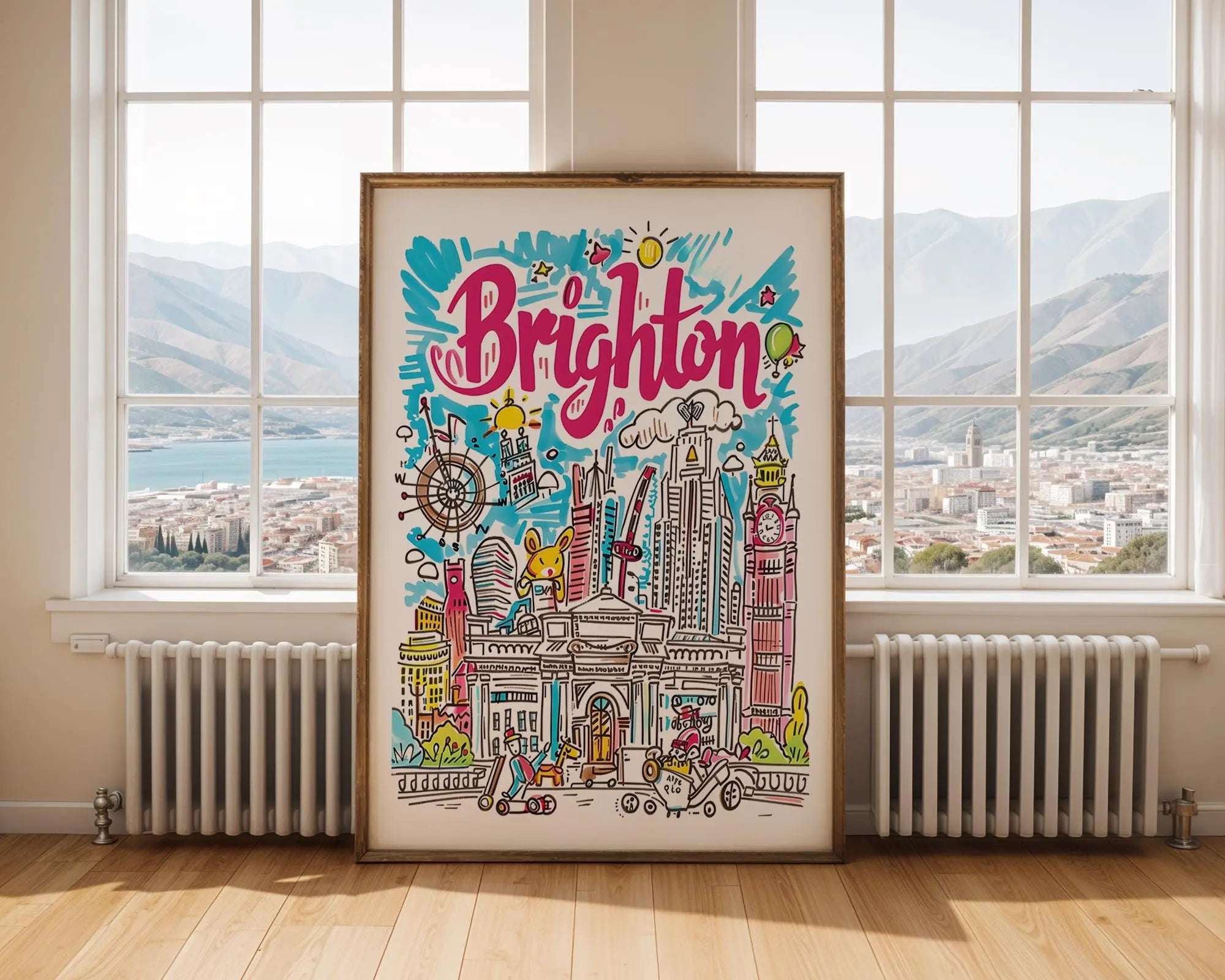 Brighton England Travel Poster | Quirky UK Seaside Art Print wall art print, modern home decor, unframed artwork by Nomad & Nest