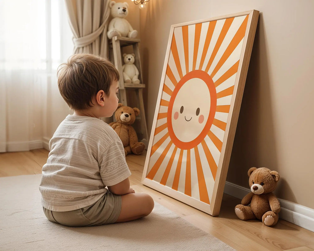 Playroom Ideas | Smiling Sun Nursery Wall Art | Retro Boho Sunshine Print wall art print, modern home decor, unframed artwork by Nomad & Nest
