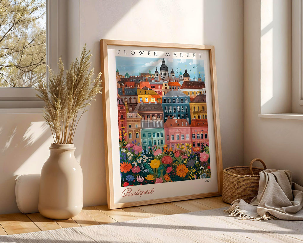 Budapest Flower Market Poster | Vintage Hungarian Travel Art Print wall art print, modern home decor, unframed artwork by Nomad & Nest
