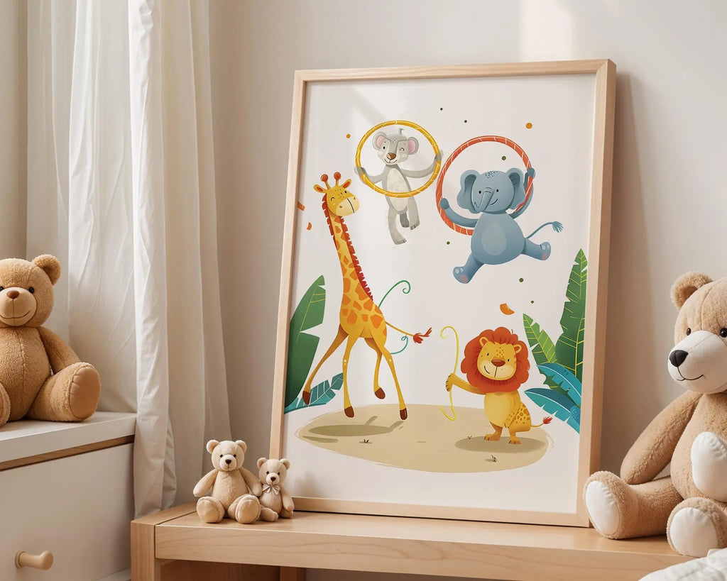 Playroom Ideas | Safari Animals Nursery Art | Jungle Play Scene Wall Print wall art print, modern home decor, unframed artwork by Nomad & Nest