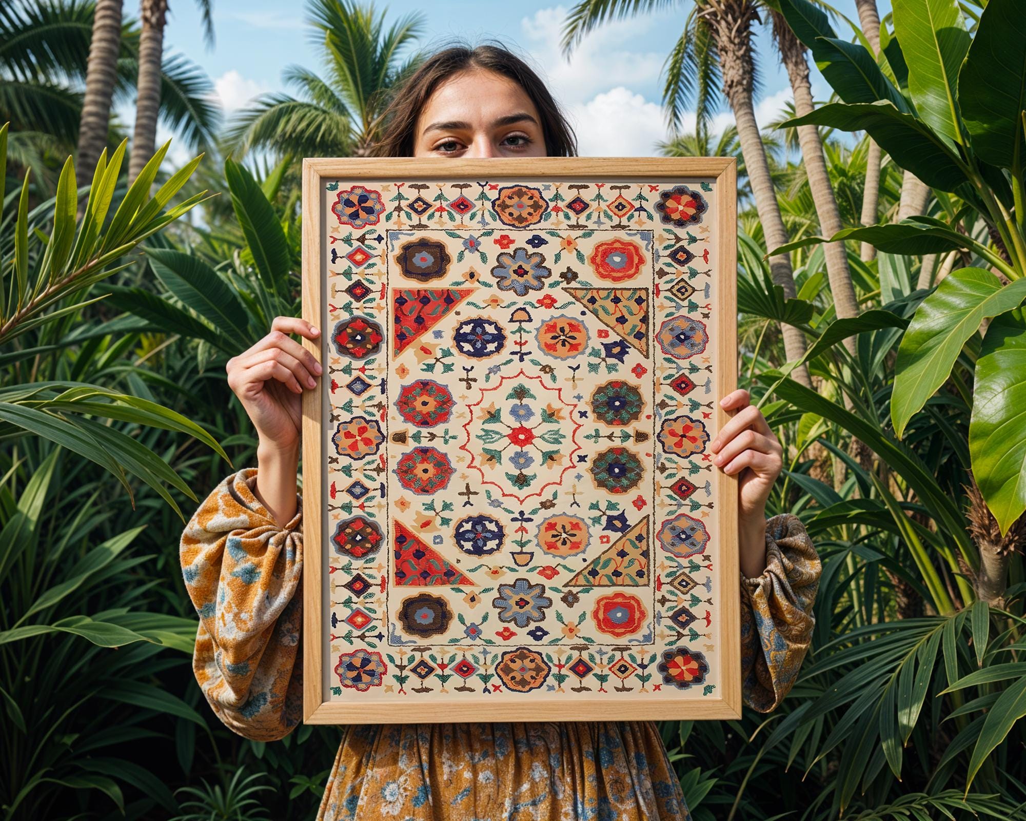 Folk Art Rug Print | Bohemian Textile Poster wall art print, modern home decor, unframed artwork by Nomad & Nest