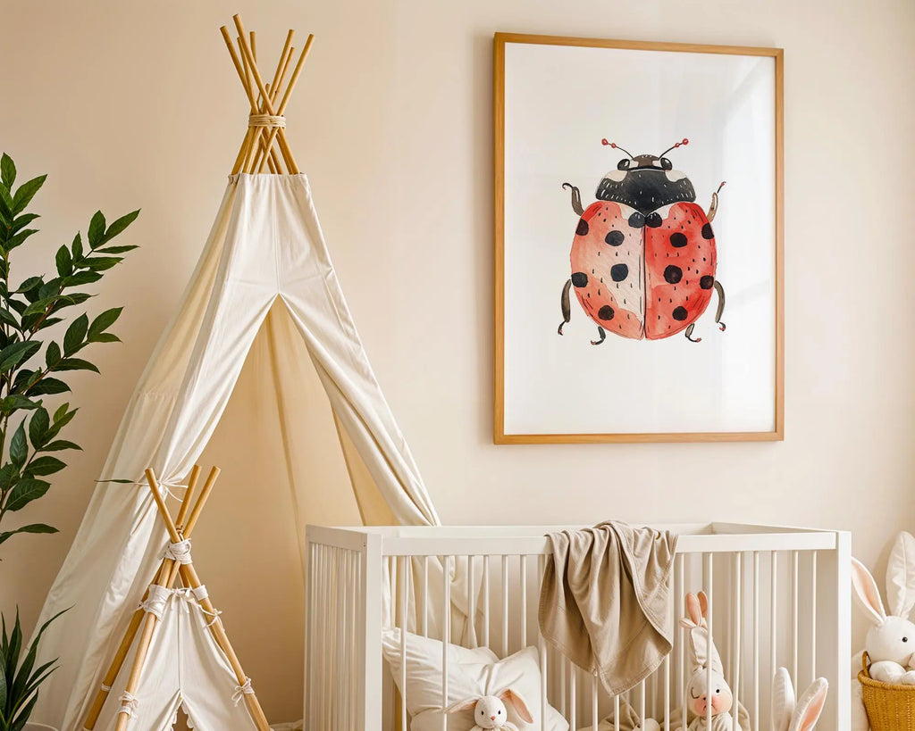 Playroom Ideas | Ladybug Nursery Wall Art | Red Beetle Insect Baby Decor wall art print, modern home decor, unframed artwork by Nomad & Nest
