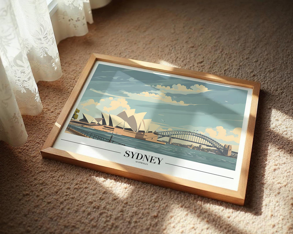 Sydney Harbour Art Print | Opera House & Bridge Travel Poster wall art print, modern home decor, unframed artwork by Nomad & Nest