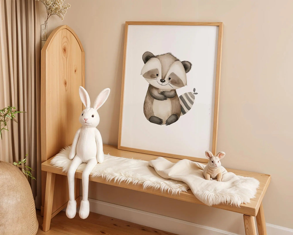 Playroom Ideas | Raccoon Nursery Wall Art | Woodland Animal Baby Illustration wall art print, modern home decor, unframed artwork by Nomad & Nest
