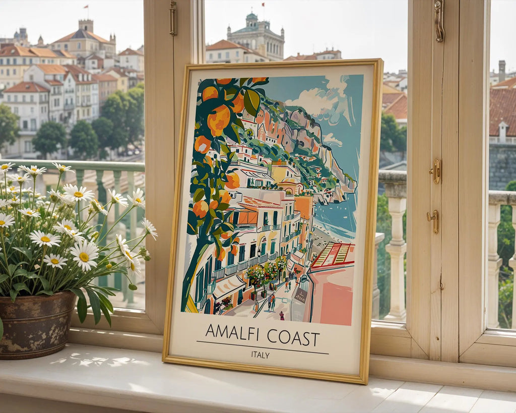 Amalfi Coast Print | Italy Seaside, Colourful Cliffside Art wall art print, modern home decor, unframed artwork by Nomad & Nest