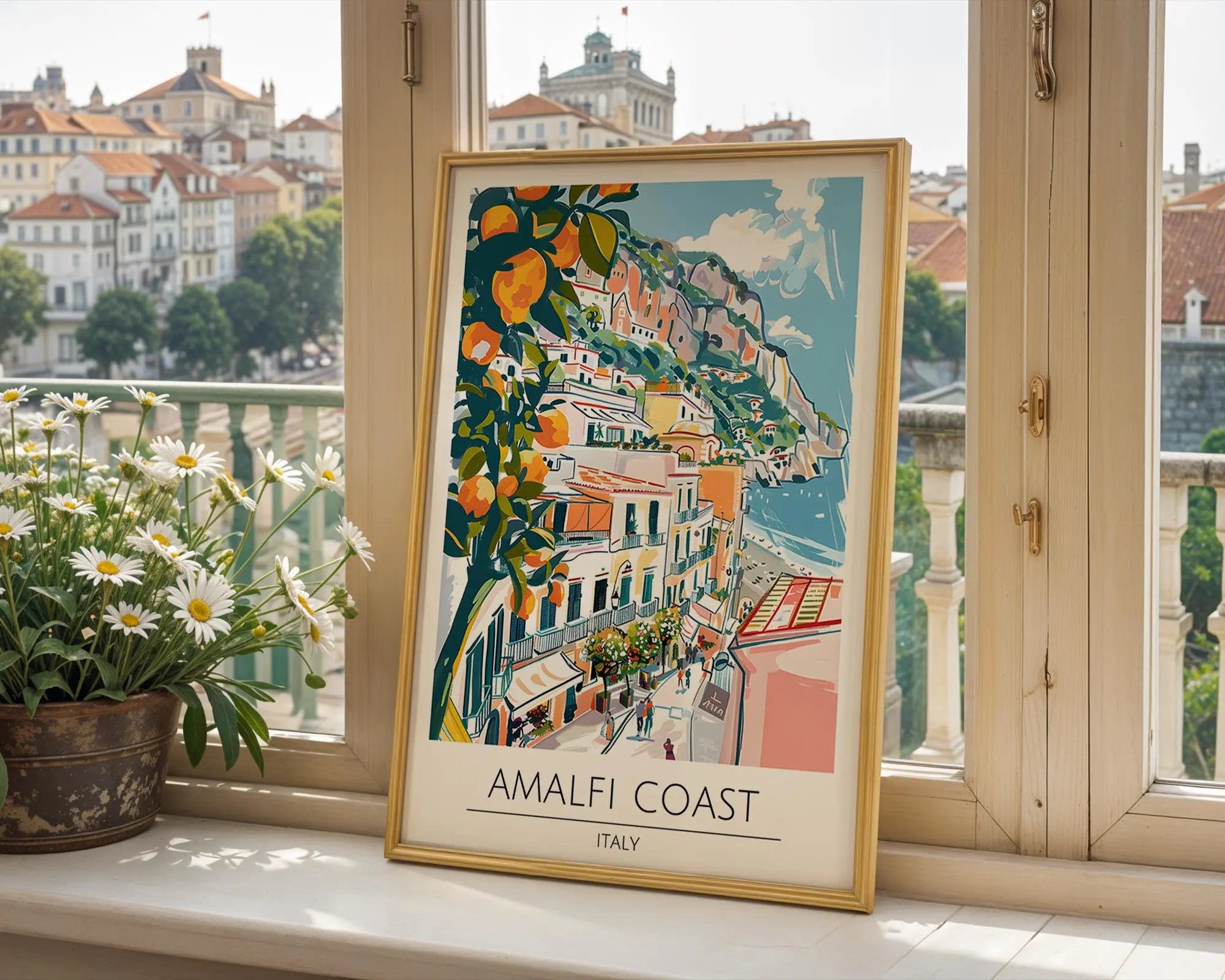 Amalfi Coast Print | Italy Seaside, Colourful Cliffside Art wall art print, modern home decor, unframed artwork by Nomad & Nest