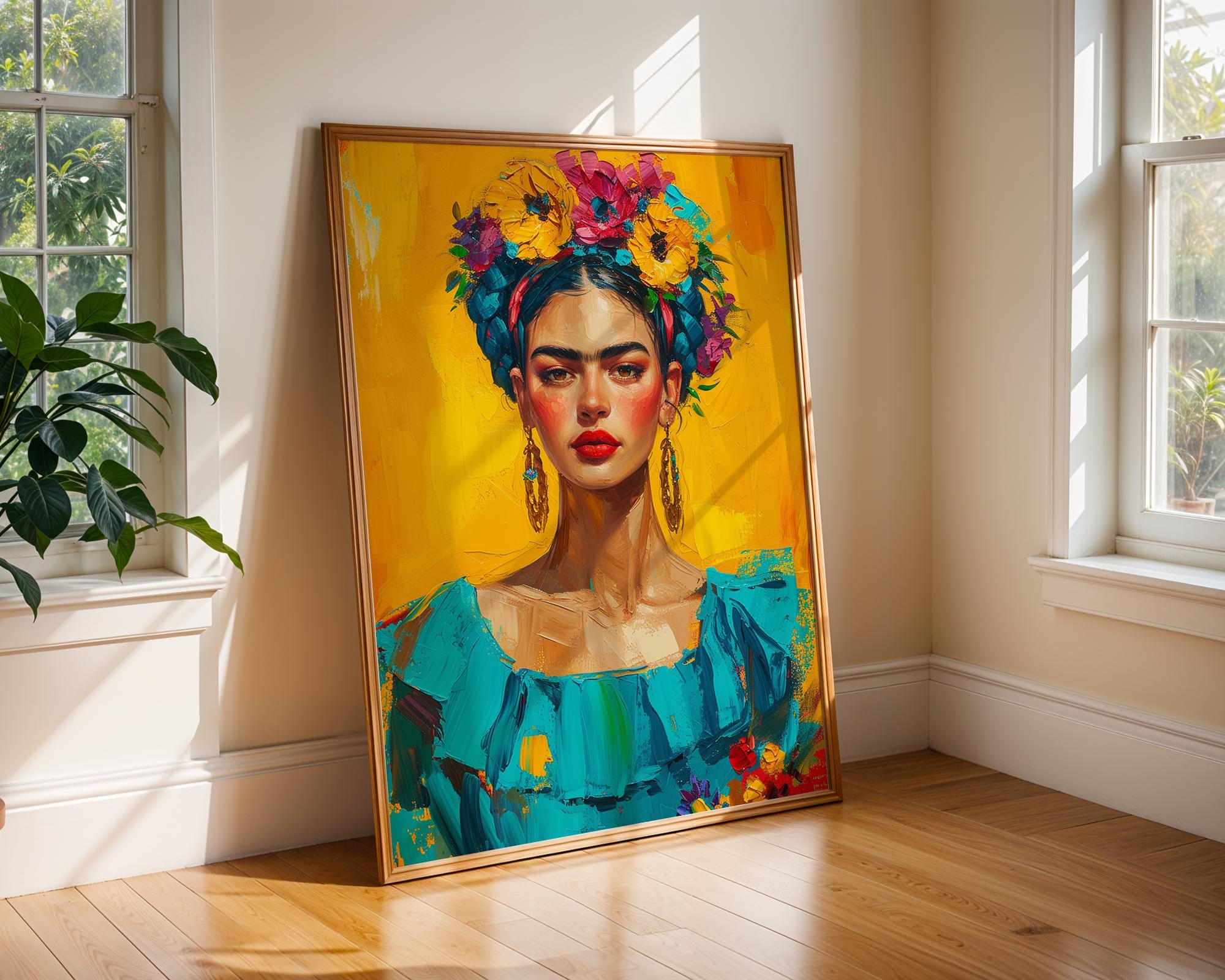 Colourful Prints | Frida Kahlo Art Print |  Floral Portrait, Boho Decor wall art print, modern home decor, unframed artwork by Nomad & Nest