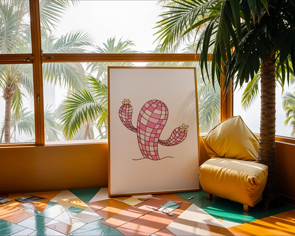 Pink Checkered Cactus Print | Retro Southwestern Wall Art wall art print, modern home decor, unframed artwork by Nomad & Nest