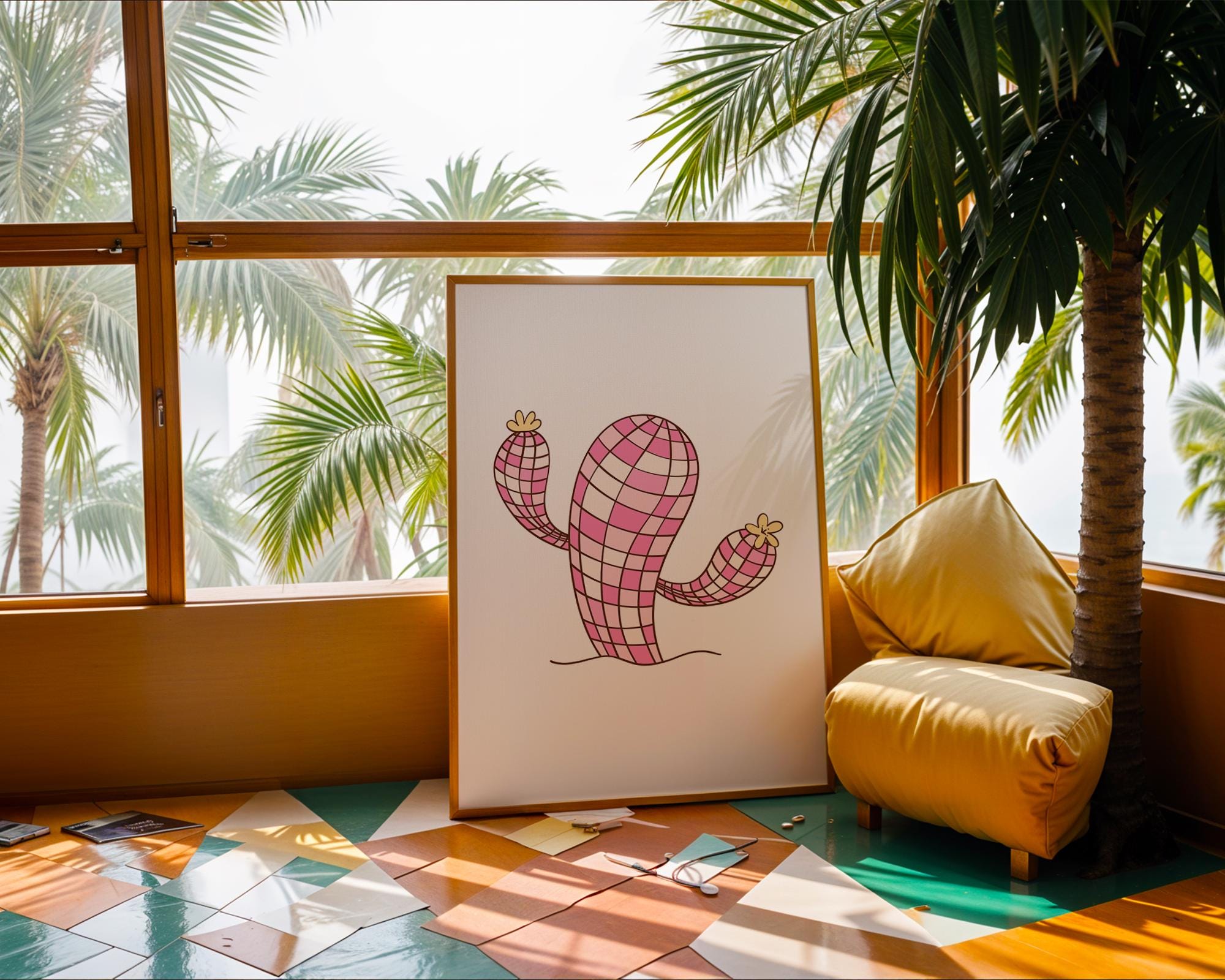Pink Checkered Cactus Print | Retro Southwestern Wall Art wall art print, modern home decor, unframed artwork by Nomad & Nest