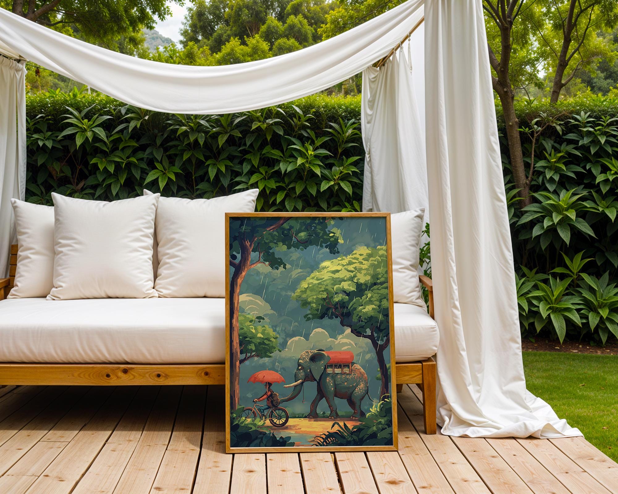 Elephant and Boy Rainy Day Print | Whimsical Friendship Wall Art wall art print, modern home decor, unframed artwork by Nomad & Nest