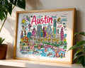 Austin Texas Cityscape Art Print | Colorful Travel Poster wall art print, modern home decor, unframed artwork by Nomad & Nest