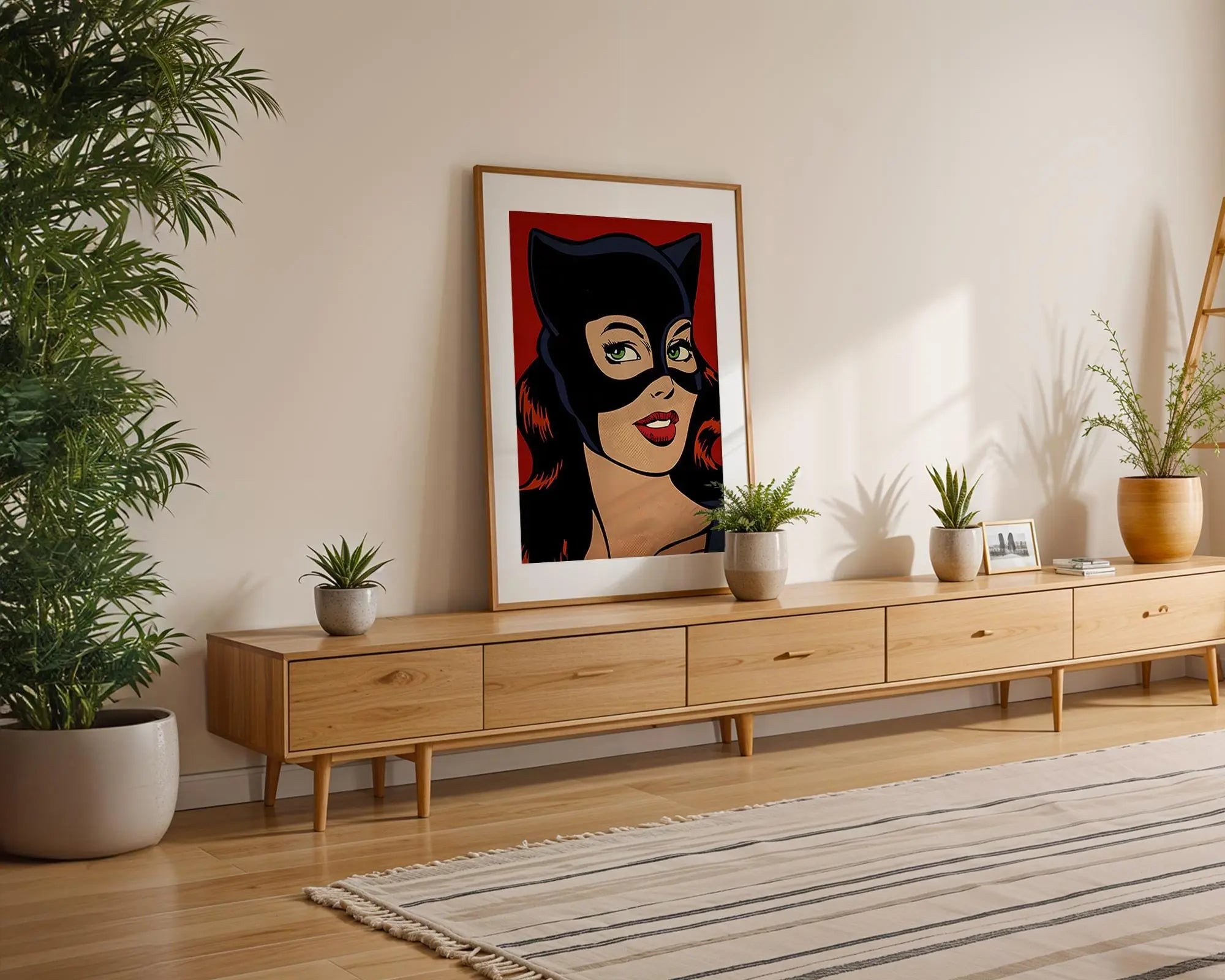 Modern Pop Art | Retro Catwoman  Print | Red & Black Comic Book Poster wall art print, modern home decor, unframed artwork by Nomad & Nest