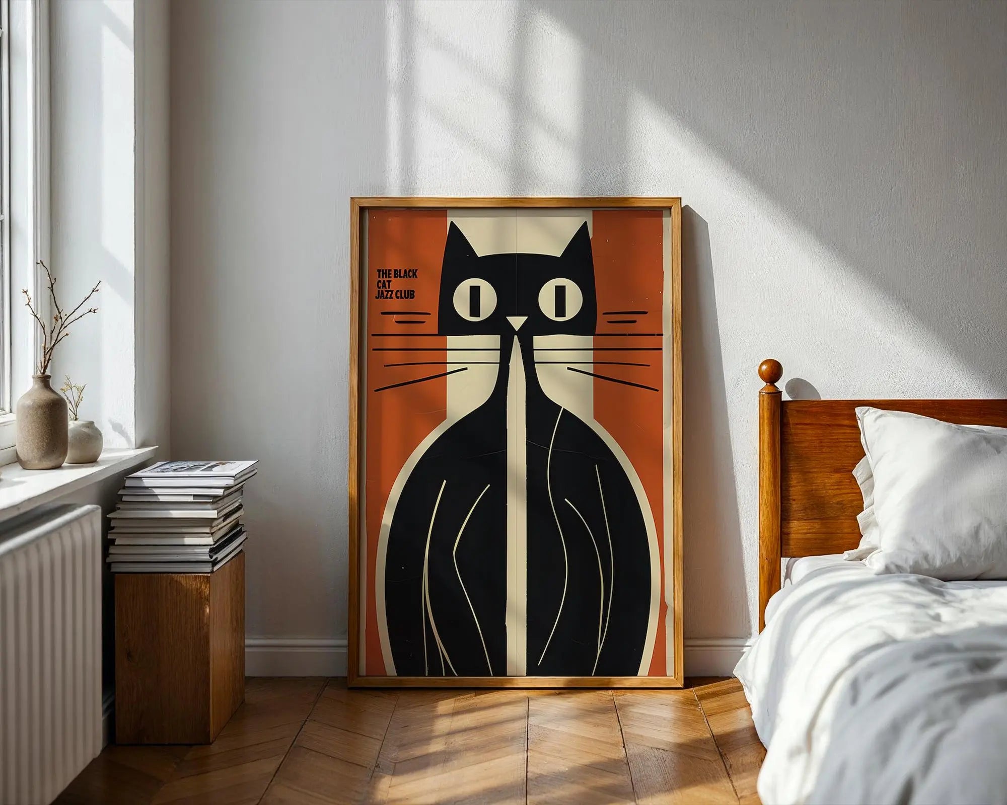 Black Cat Jazz Club Art Print | Retro Mid-Century Modern Wall Art wall art print, modern home decor, unframed artwork by Nomad & Nest