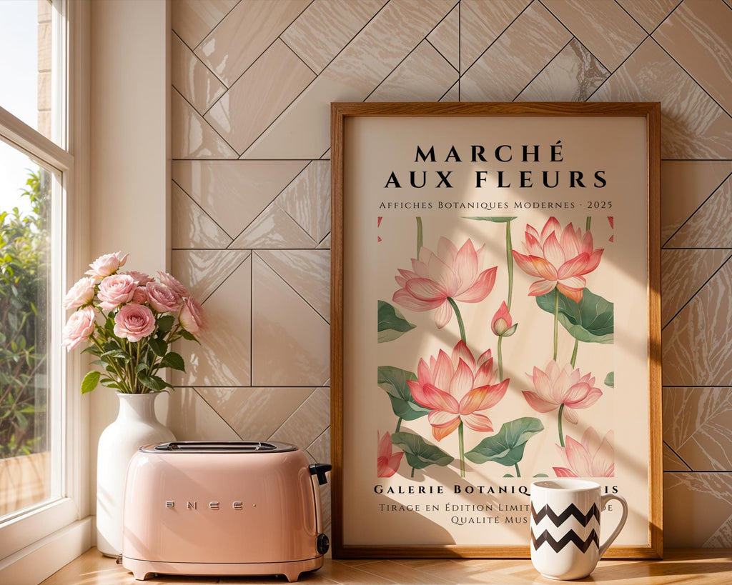 Pink Lotus Flower Botanical Print | French Art Poster wall art print, modern home decor, unframed artwork by Nomad & Nest