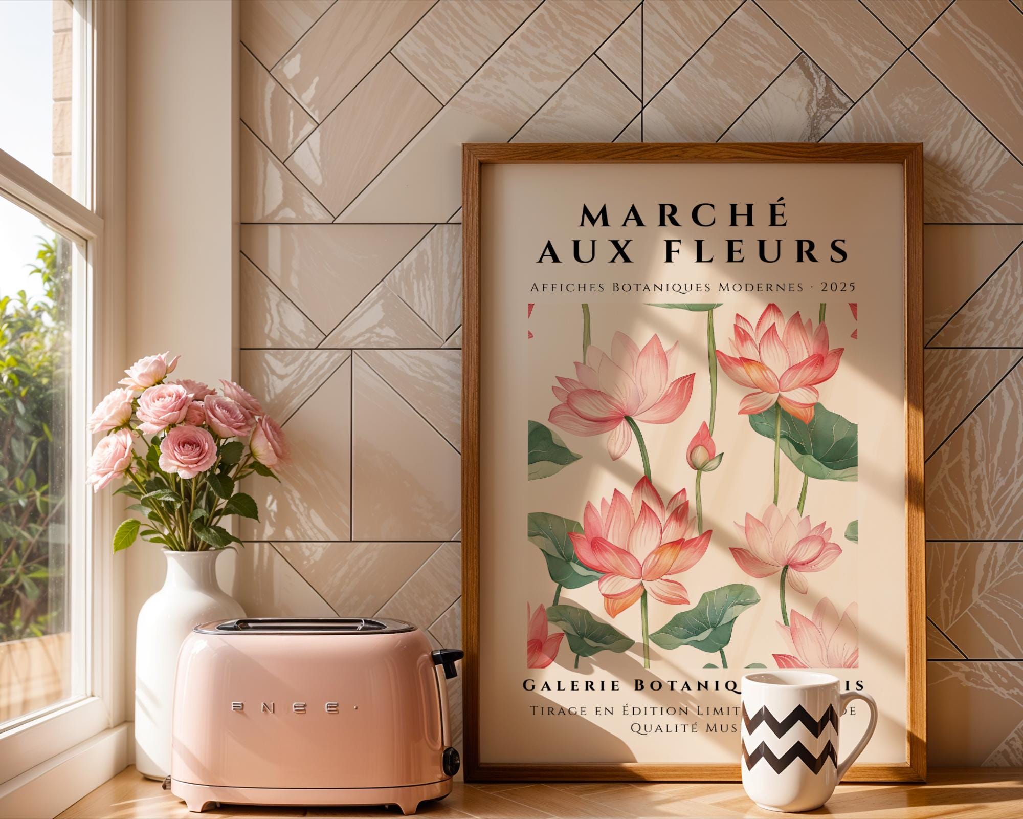 Pink Lotus Flower Botanical Print | French Art Poster wall art print, modern home decor, unframed artwork by Nomad & Nest