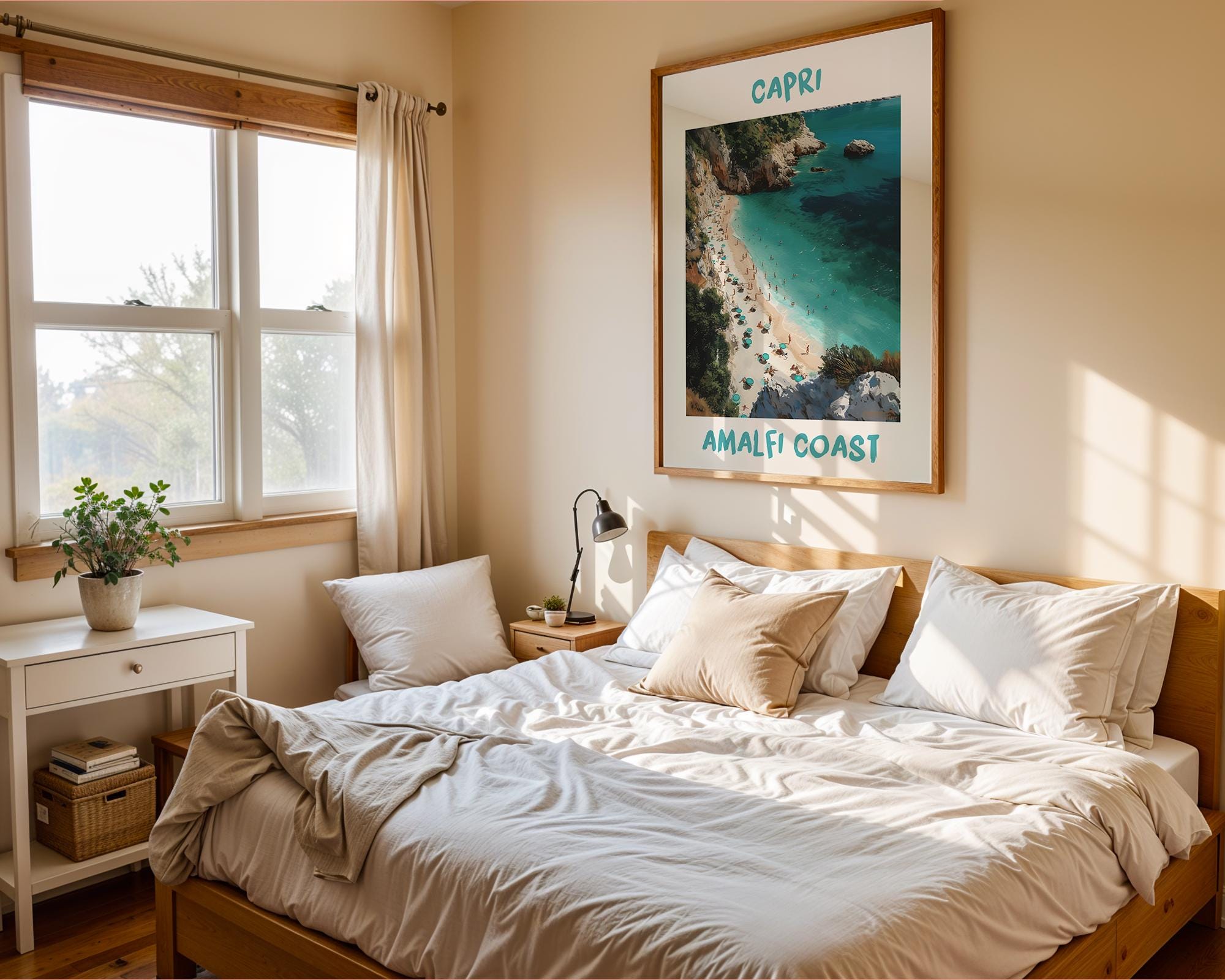Colourful Prints | Amalfi Coast Print | Turquoise Beach, Italian Summer Coastal Art wall art print, modern home decor, unframed artwork by Nomad & Nest