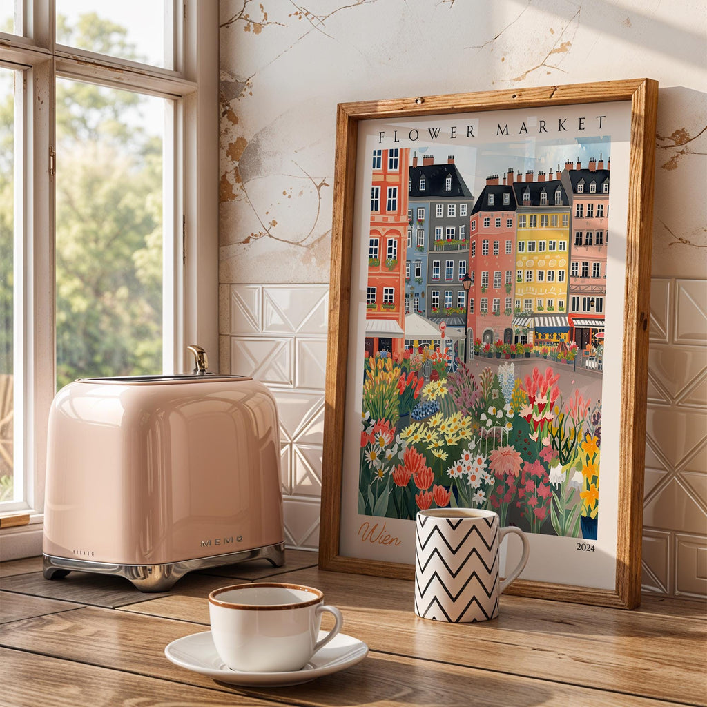 Vienna Flower Market Print | Colorful Austrian Cityscape Wall Art wall art print, modern home decor, unframed artwork by Nomad & Nest