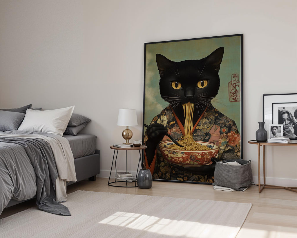 Japanese Poster | Ramen Cat Art Print – Funny Kimono  Foodie wall art print, modern home decor, unframed artwork by Nomad & Nest