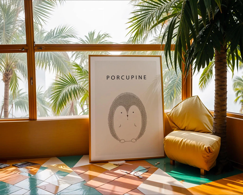 Porcupine Art Print | Minimalist Nursery Decor wall art print, modern home decor, unframed artwork by Nomad & Nest