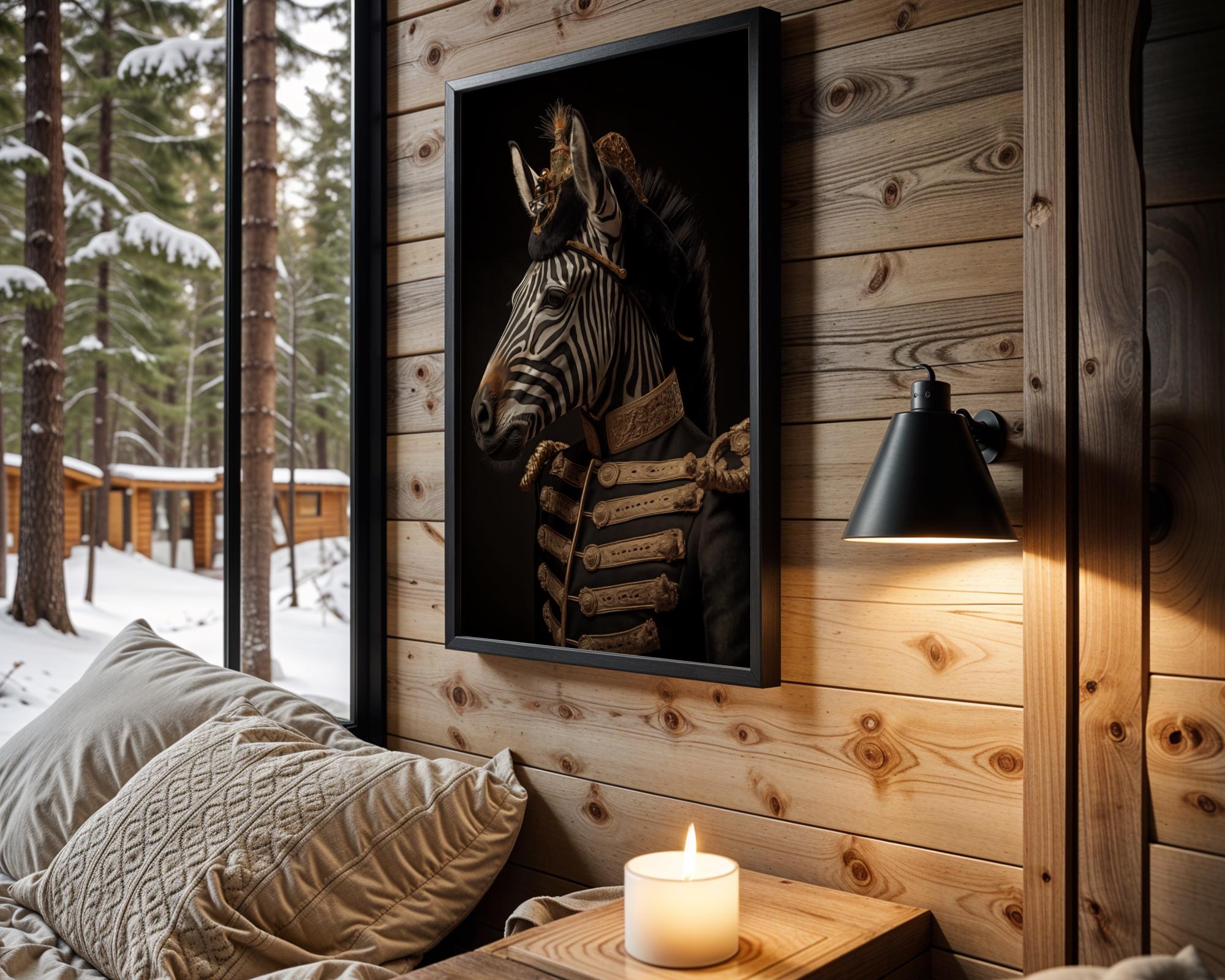 Regal Zebra Art Print | Military Uniform Animal Portrait wall art print, modern home decor, unframed artwork by Nomad & Nest