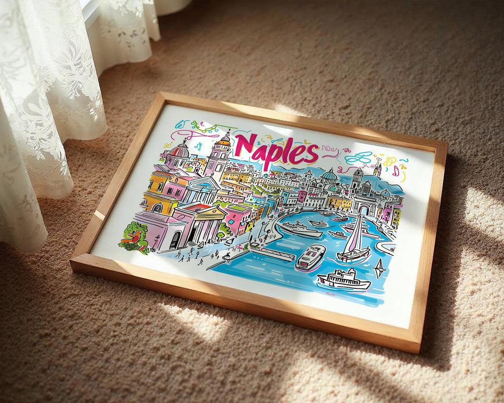 Naples Italy Travel Poster | Colorful Mediterranean Coast Art wall art print, modern home decor, unframed artwork by Nomad & Nest