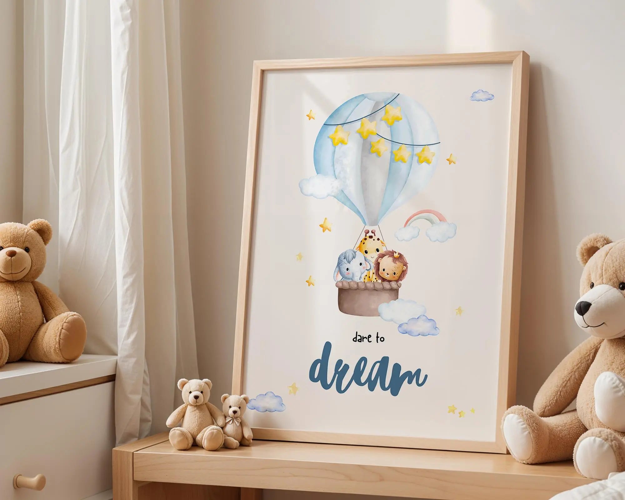 Playroom Ideas | Hot Air Balloon Nursery Print | Dare to Dream Quote Wall Art wall art print, modern home decor, unframed artwork by Nomad & Nest