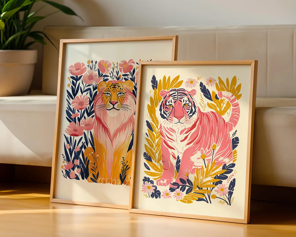 Colourful Prints | Jungle Tiger Print • Tropical Wall Art Duo wall art print, modern home decor, unframed artwork by Nomad & Nest