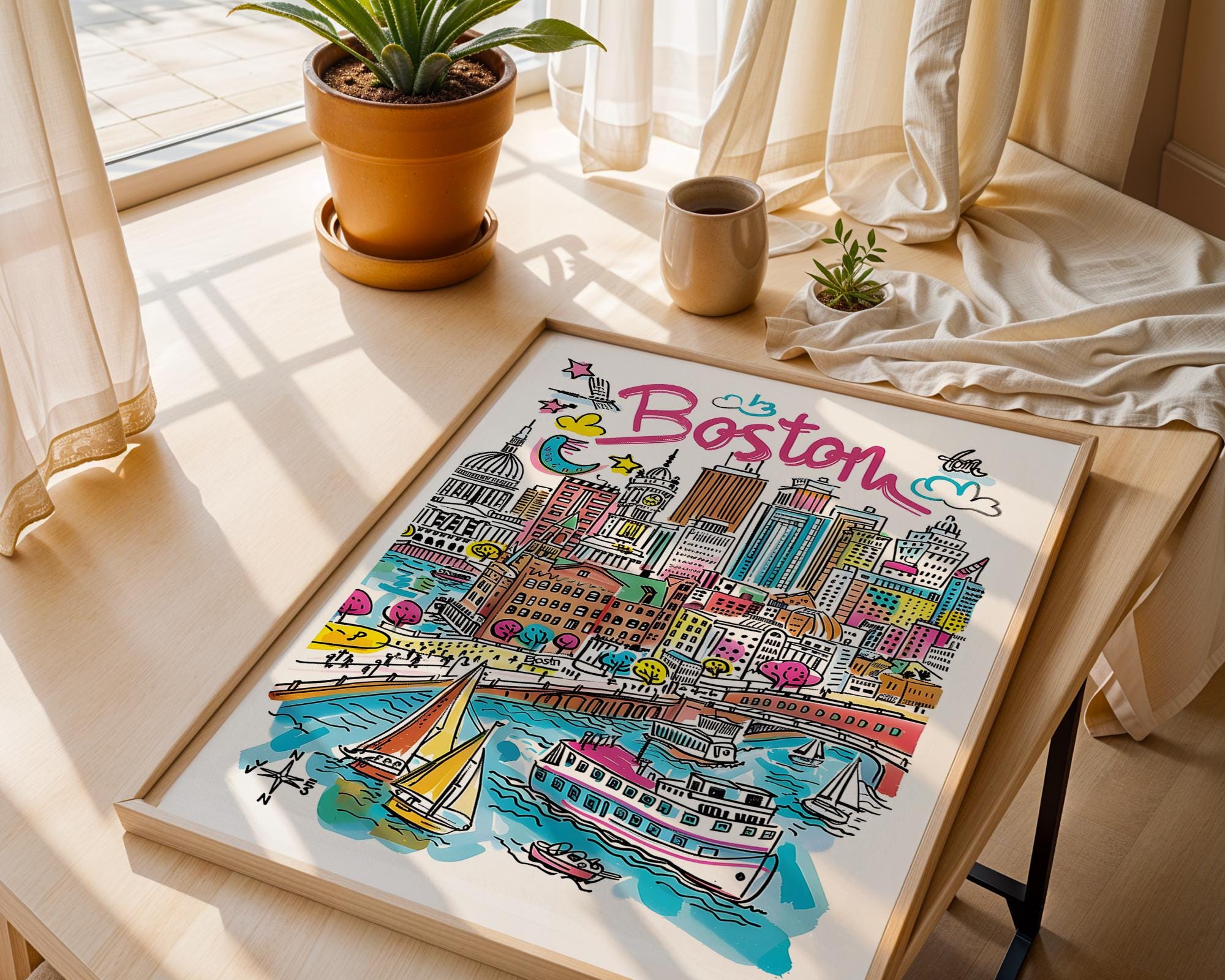 Boston Cityscape Art Print | Colorful USA Travel Poster wall art print, modern home decor, unframed artwork by Nomad & Nest