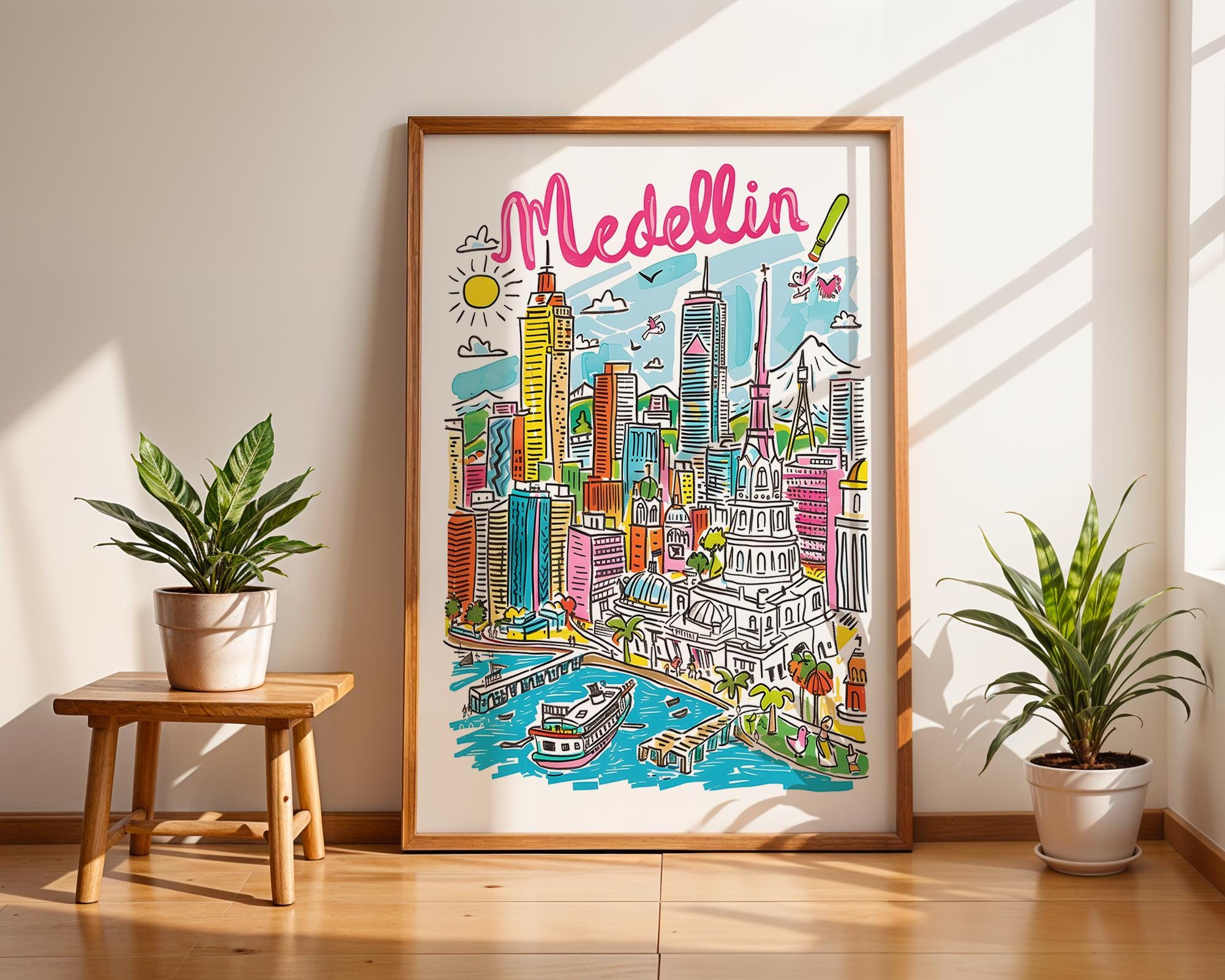 Medellín Skyline Print | Colombia Travel Poster wall art print, modern home decor, unframed artwork by Nomad & Nest
