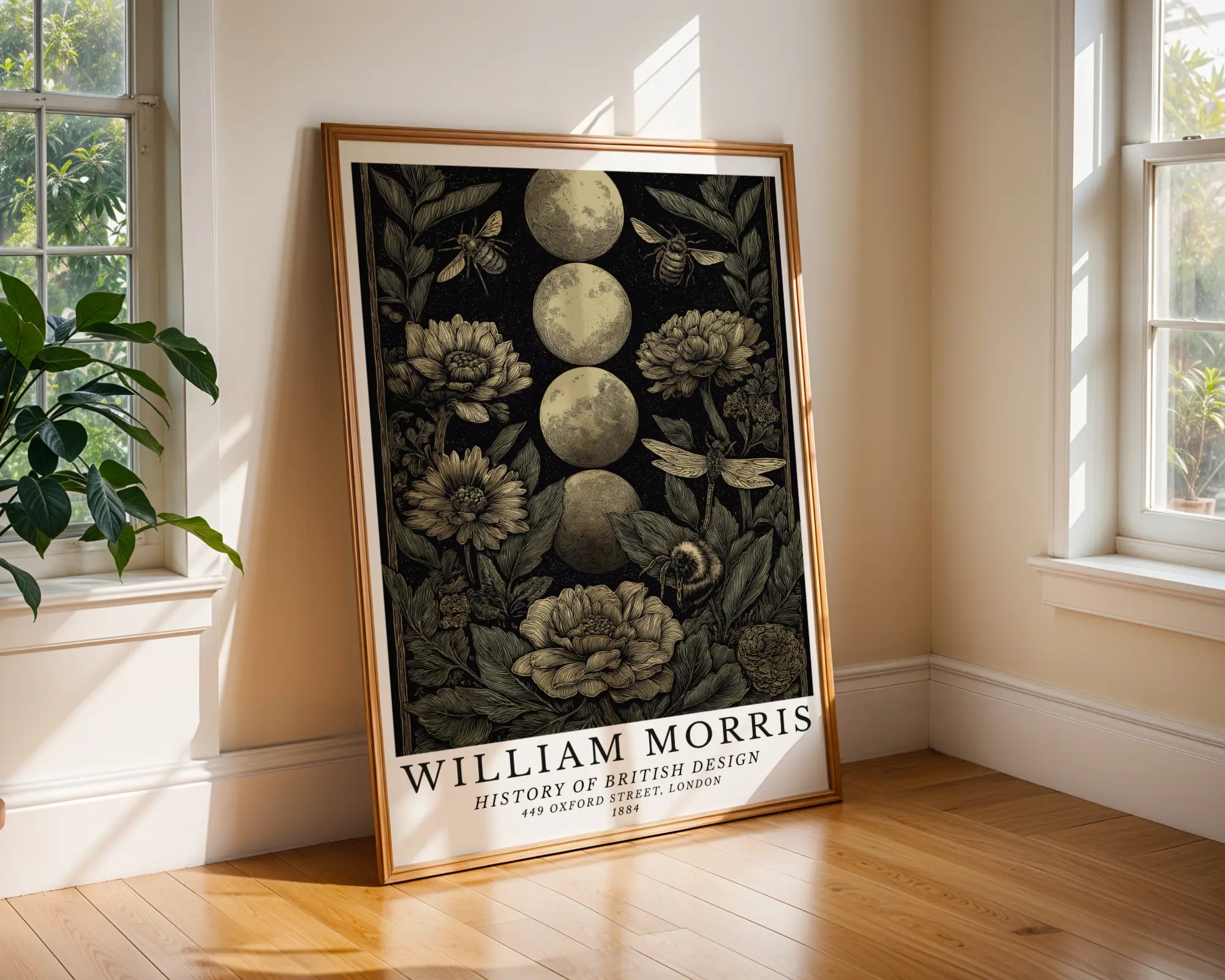 William Morris Print Moon Phase Botanical Art  | Arts & Crafts Poster wall art print, modern home decor, unframed artwork by Nomad & Nest