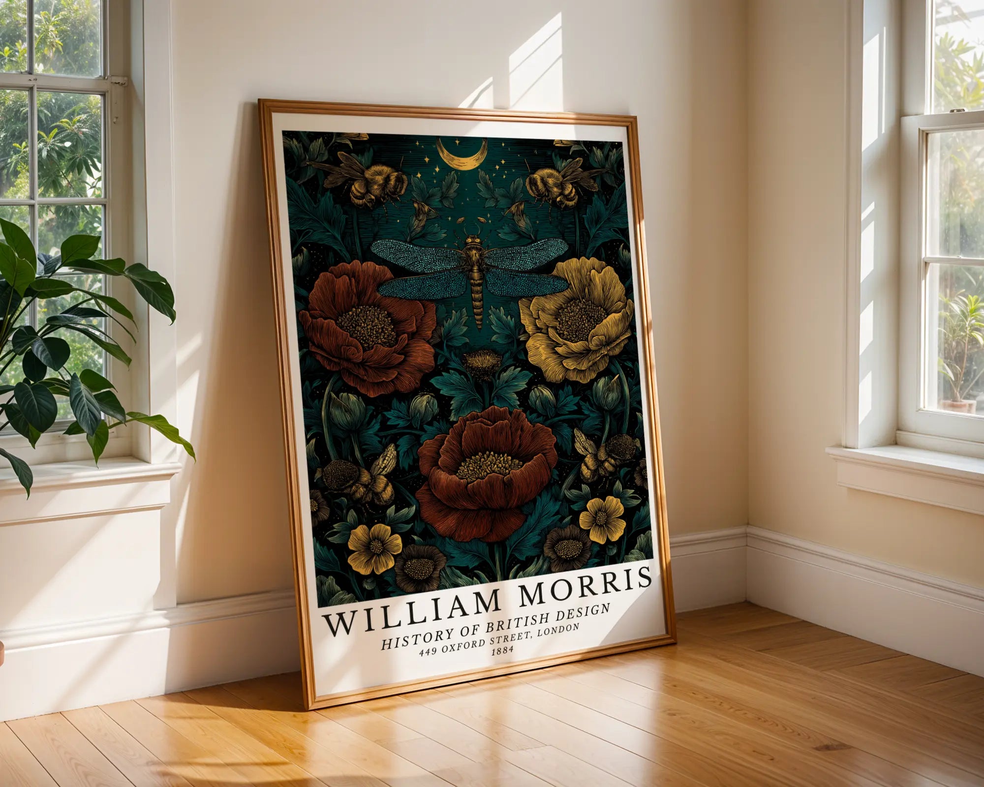 William Morris | Dragonfly & Poppies Art | Botanical Poster wall art print, modern home decor, unframed artwork by Nomad & Nest