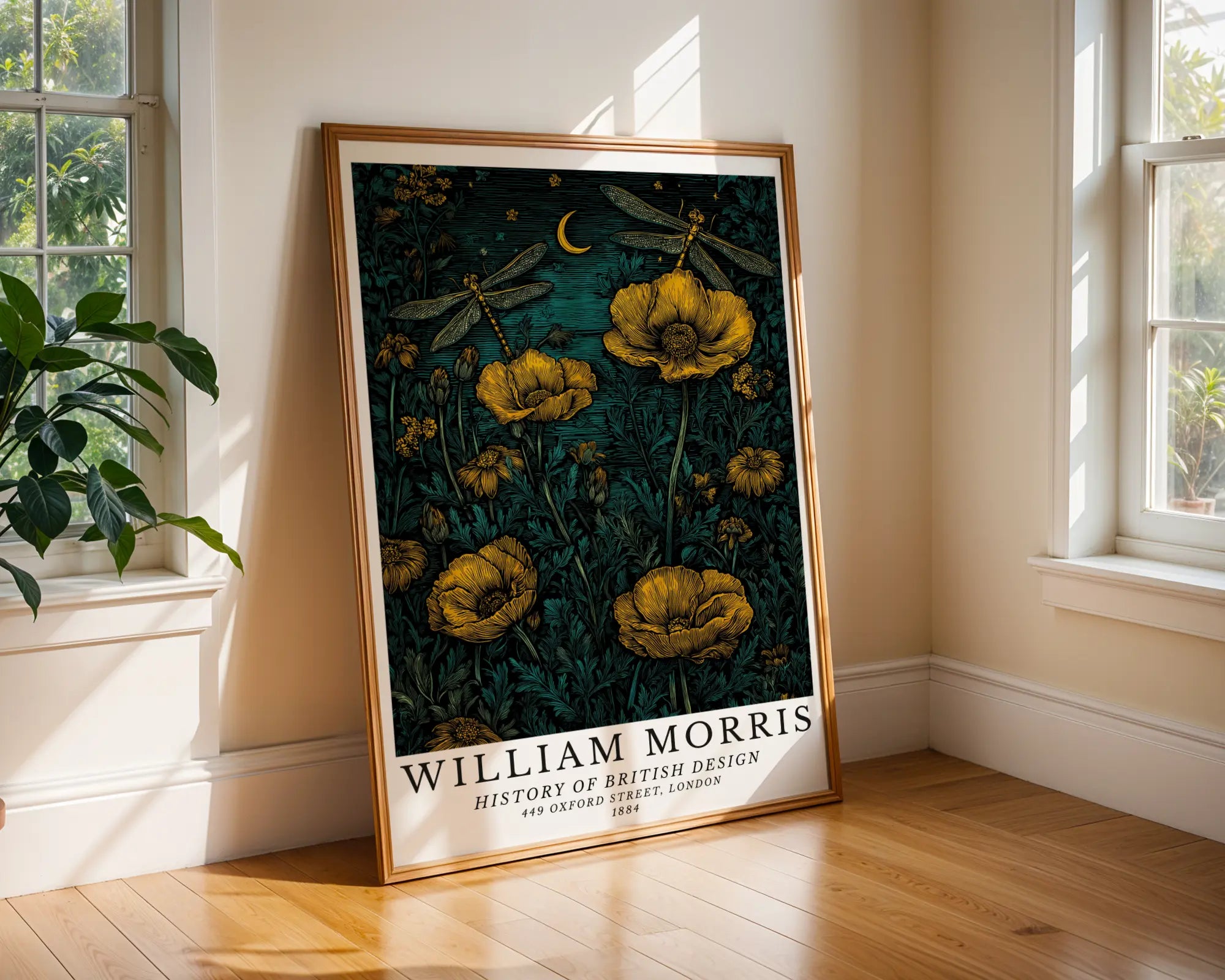 William Morris | Floral Art |Golden Dragonflies & Poppies Poster wall art print, modern home decor, unframed artwork by Nomad & Nest