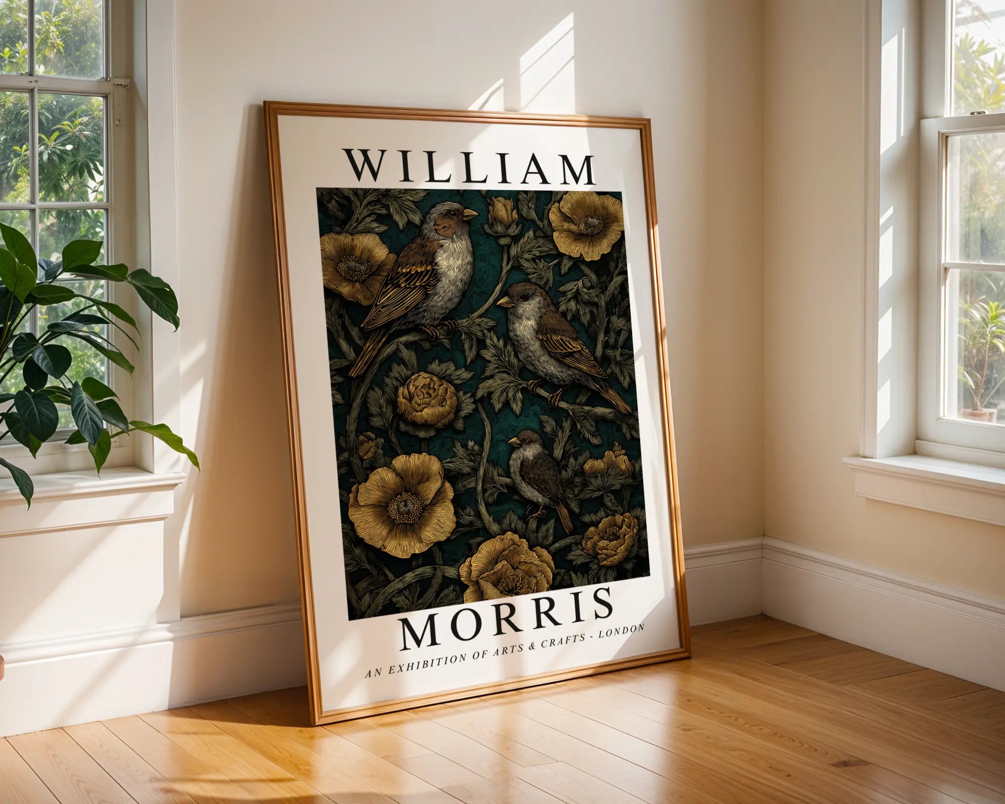 William Morris Print | Teal Floral Bird Botanical Art Poster wall art print, modern home decor, unframed artwork by Nomad & Nest