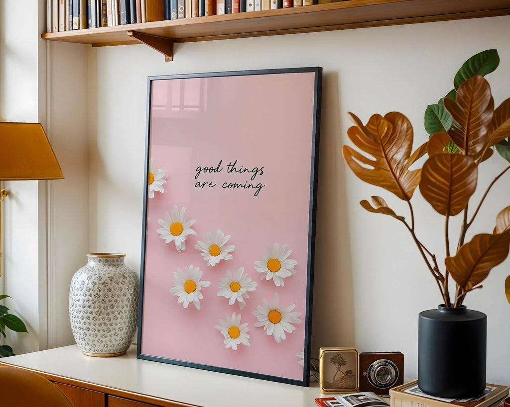 Daisy Wall Art – Pink Floral Print, Uplifting Home Decor wall art print, modern home decor, unframed artwork by Nomad & Nest
