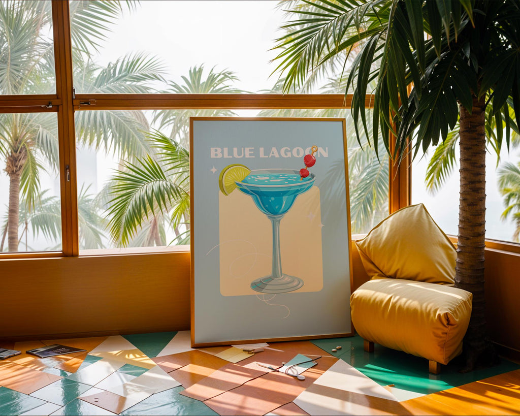 Blue Lagoon Cocktail Art Print | Tropical Bar Decor wall art print, modern home decor, unframed artwork by Nomad & Nest