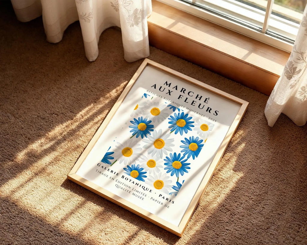 Blue Daisy Print | French Botanical Art, Marche Aux Fleurs wall art print, modern home decor, unframed artwork by Nomad & Nest