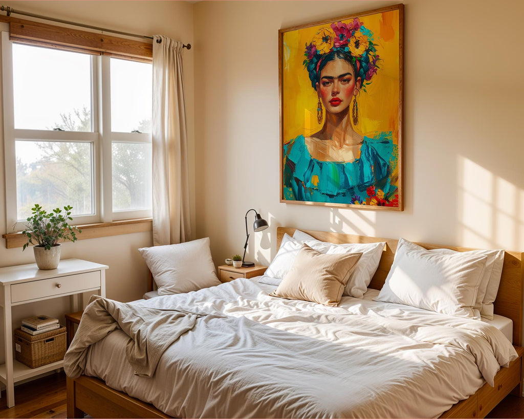 Colourful Prints | Frida Kahlo Art Print |  Floral Portrait, Boho Decor wall art print, modern home decor, unframed artwork by Nomad & Nest